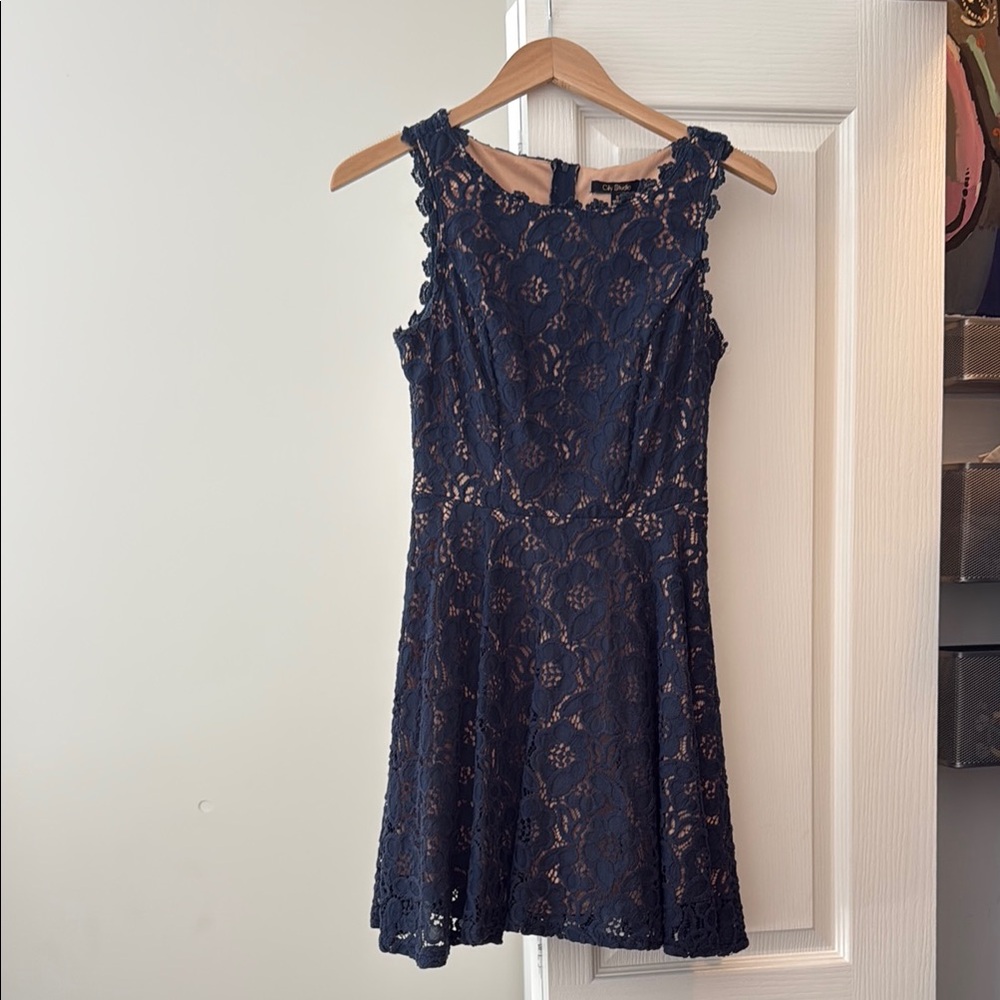 Elegant Navy Lace Dress